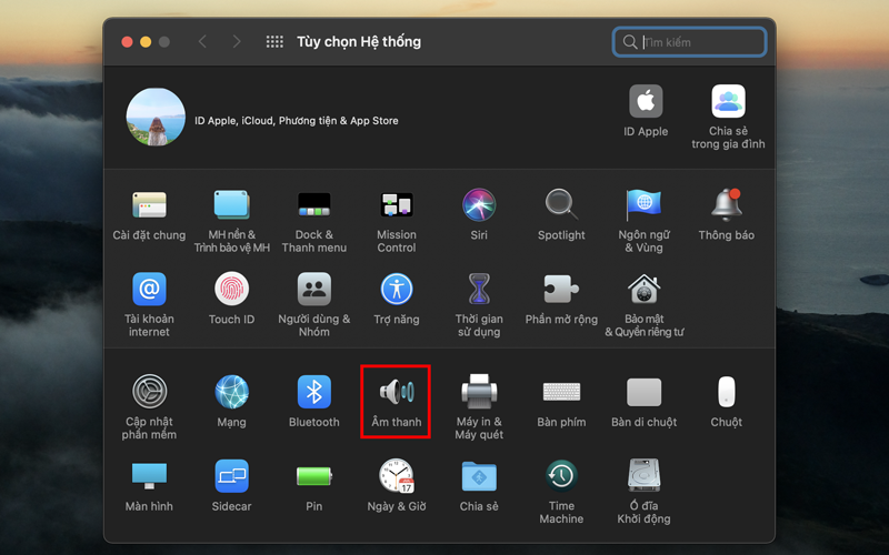 Chọn &Acirc;m thanh trong mục T&ugrave;y chọn hệ thống